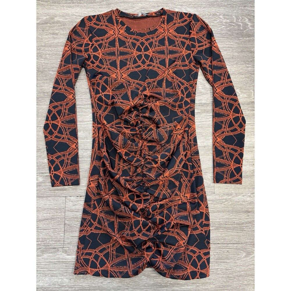 Zara Stunning Abstract Print Ruched 3/4 Sleeve Mini Dress Size Large - Picture 2 of 6